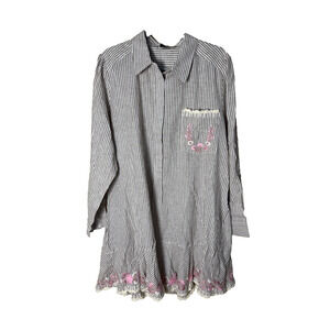 NEW Tuckernuck Callahan Shirt Dress Tan Stripe Pink Embroidered XXXL 3X Y24878T